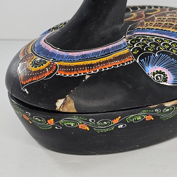 Vintage Hand Painted Lacquerware Duck Trinket Box Folk Art Large 14" - Picture 3 of 13